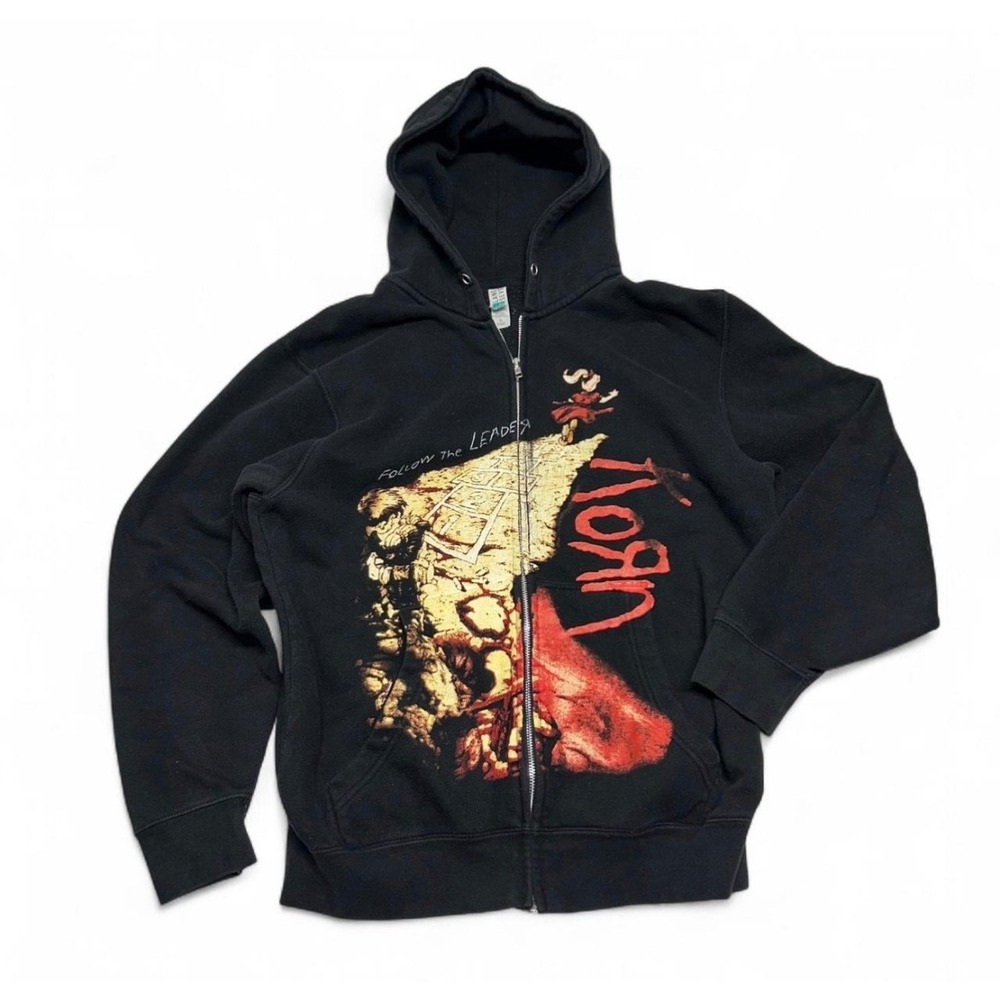 Korn Follow the Leader Black Graphic Zip Up Hoodie Mens Medium Band Merch 0071